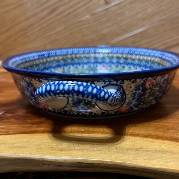 Polish Pottery UNIKAT Teresa Handled Bakeware Blue Floral Andrukiewicz 1757 - Picture 8 of 11